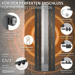 Badheizkörper Flach mit Spiegel und Boden Anschlussgarnitur 45x120 cm Anthrazit ML-Design