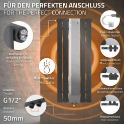 Badheizkörper Flach mit Spiegel und Wand Anschlussgarnitur 45x120 cm Anthrazit ML-Design