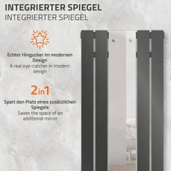 Badheizkörper Flach mit Spiegel und Wand Anschlussgarnitur 45x120 cm Anthrazit ML-Design