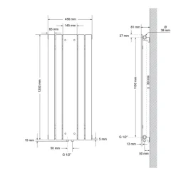 Badheizkörper Flach mit Spiegel und Wand Anschlussgarnitur 45x120 cm Anthrazit ML-Design