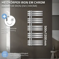 Badheizkörper Iron EM mit Heizstab 1200W 500x1200 mm Chrome
