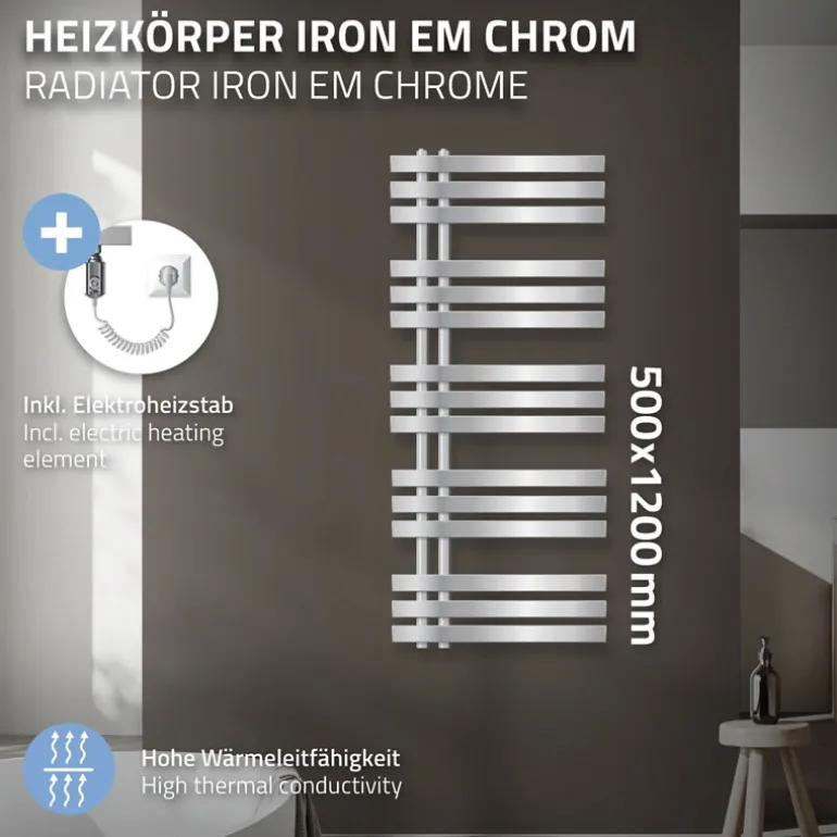 Badheizkörper Iron EM mit Heizstab 1200W 500x1200 mm Chrome