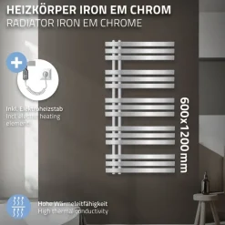 Badheizkörper Iron EM mit Heizstab 1200W 600x1200 mm Chrome