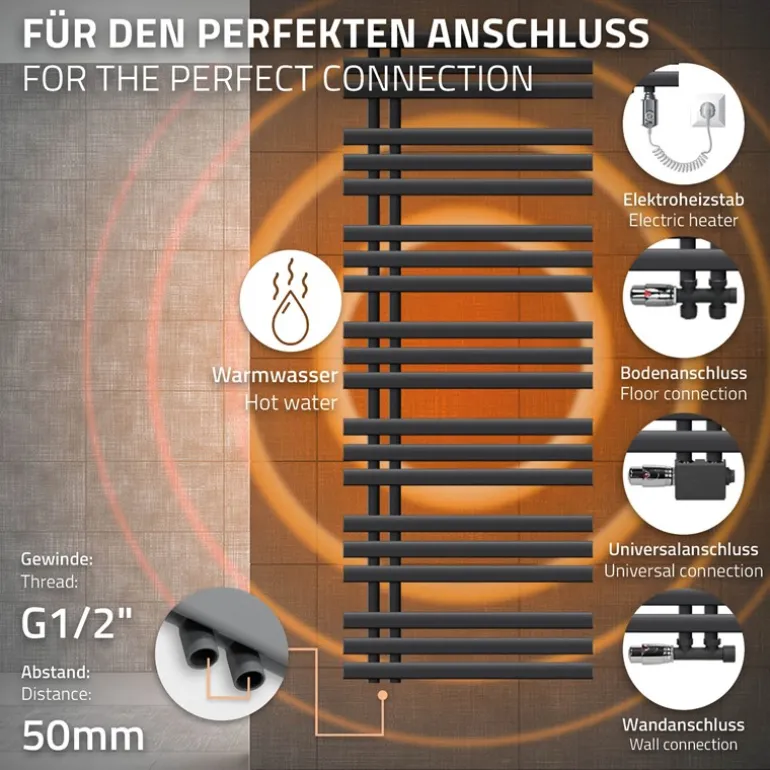 Badheizkörper Iron EM mit Heizstab 1200W 600x1600 mm Anthrazit