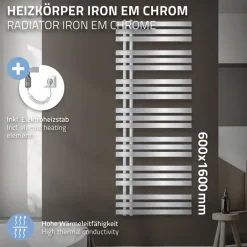 Badheizkörper Iron EM mit Heizstab 1200W 600x1600 mm Chrome