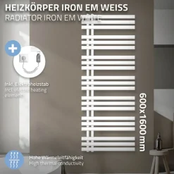 Badheizkörper Iron EM mit Heizstab 1200W 600x1600 mm Weiß