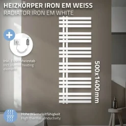 Badheizkörper Iron EM mit Heizstab 900W 500x1400 mm Weiß