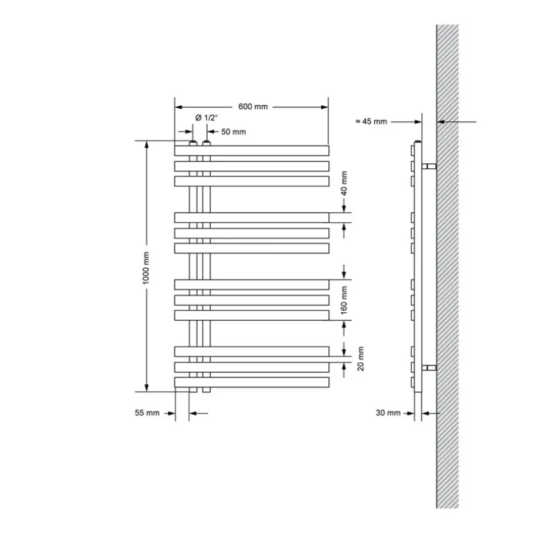 Badheizkörper Iron EM 600x1000 mm anthrazit mit Heizstab 600W