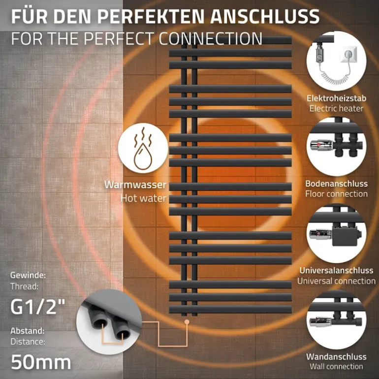 Badheizkörper Iron EM 600x1400 mm anthrazit mit Heizstab 1200W