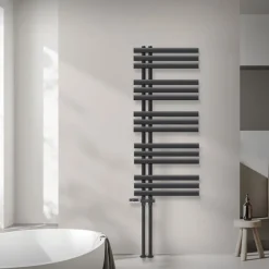 Badheizkörper Mittelanschluss 500x1200 mm Anthrazit mit Boden Anschlussgarnitur LuxeBath