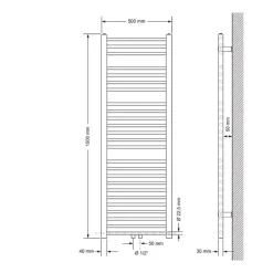 Badheizkörper Mittelanschluss 500x1500 mm Weiß gerade inkl. Montagematerial LuxeBath