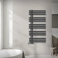 Badheizkörper Mittelanschluss 600x1200 mm Anthrazit mit Wand Anschlussgarnitur LuxeBath
