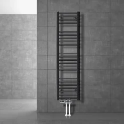 Badheizkörper Mittelanschluss 300x1400 mm Anthrazit gerade mit Boden Anschlussgarnitur LuxeBath