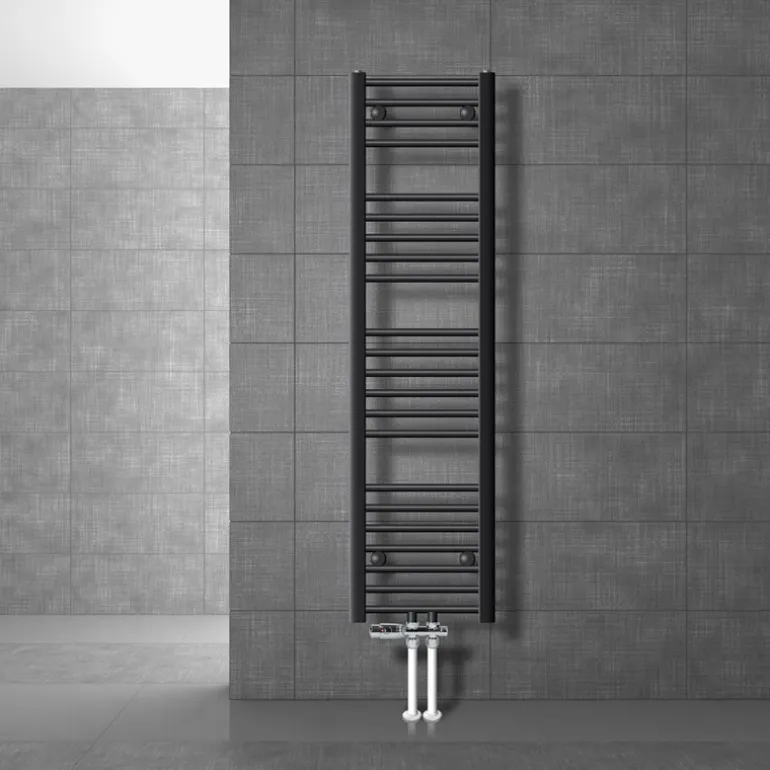 Badheizkörper Mittelanschluss 300x1400 mm Anthrazit gerade mit Boden Anschlussgarnitur LuxeBath