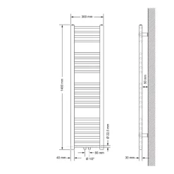 Badheizkörper Mittelanschluss 300x1400 mm Chrome gerade inkl. Montagematerial LuxeBath