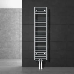 Badheizkörper Mittelanschluss 300x1400 mm Chrome gerade mit Boden Anschlussgarnitur LuxeBath