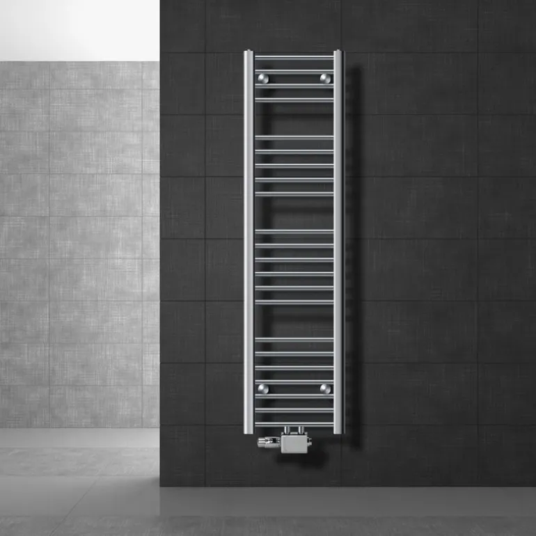 Badheizkörper Mittelanschluss 300x1400 mm Chrome gerade mit Universale Anschlussgarnitur LuxeBath