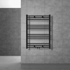 Badheizkörper Mittelanschluss 750x800 mm Schwarz matt gebogen mit Wand Anschlussgarnitur LuxeBath