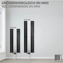 Badheizkörper Mittelanschluss mit Spiegel 450x1200 mm Schwarz inkl. Universale Anschlussgarnitur mit Thermostat LuxeBath