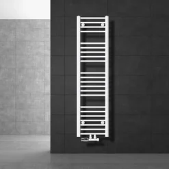 Badheizkörper Mittelanschluss 300x1400 mm Weiß gerade mit Wand Anschlussgarnitur LuxeBath