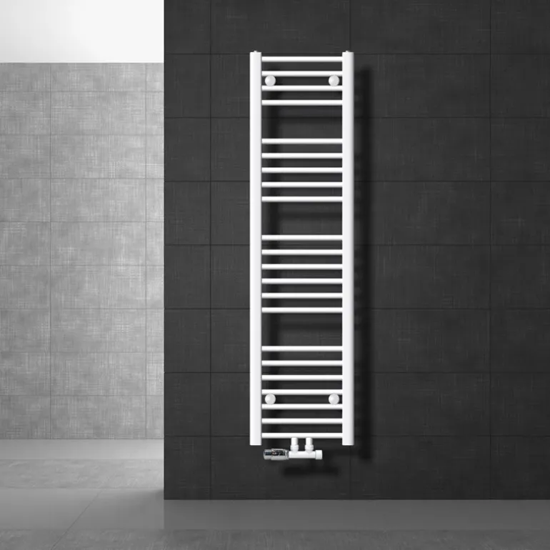 Badheizkörper Mittelanschluss 300x1400 mm Weiß gerade mit Wand Anschlussgarnitur LuxeBath