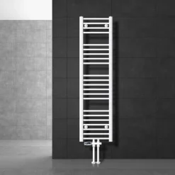 Badheizkörper Mittelanschluss 300x1400mm Weiß gerade mit Boden Anschlussgarnitur LuxeBath