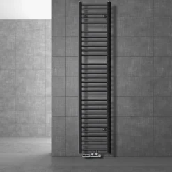 Badheizkörper Mittelanschluss 300x1800 mm Anthrazit gerade mit Wand Anschlussgarnitur LuxeBath