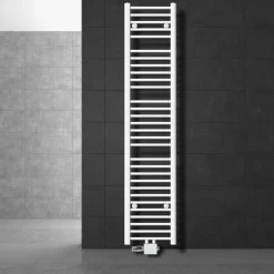 Badheizkörper Mittelanschluss 300x1800 mm Weiß gerade mit Universale Anschlussgarnitur LuxeBath