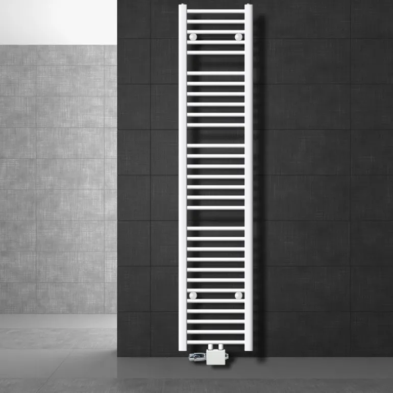 Badheizkörper Mittelanschluss 300x1800 mm Weiß gerade mit Universale Anschlussgarnitur LuxeBath