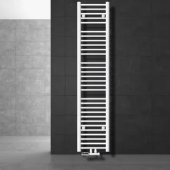 Badheizkörper Mittelanschluss 300x1800 mm Weiß gerade mit Wand Anschlussgarnitur LuxeBath