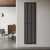 Badheizkörper Mittelanschluss 480x1600 mm Schwarz mit Boden Thermostatventil LuxeBath