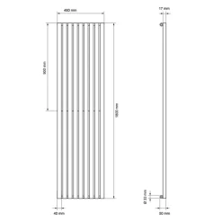 Badheizkörper Mittelanschluss 480x1800 mm Weiß mit Boden Anschlussgarnitur LuxeBath
