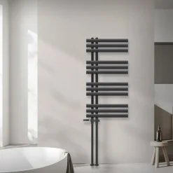 Badheizkörper Mittelanschluss 500x1000 mm Anthrazit mit Boden Anschlussgarnitur LuxeBath