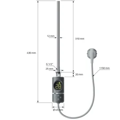 Badheizkörper Mittelanschluss 500x1000 mm Anthrazit mit Heizstab 300W LuxeBath