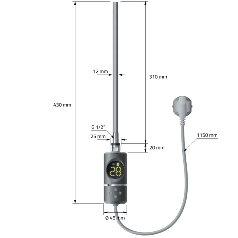 Badheizkörper Mittelanschluss 500x1000 mm Anthrazit mit Heizstab 300W LuxeBath