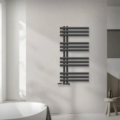 Badheizkörper Mittelanschluss 500x1000 mm Anthrazit mit Wand Anschlussgarnitur LuxeBath