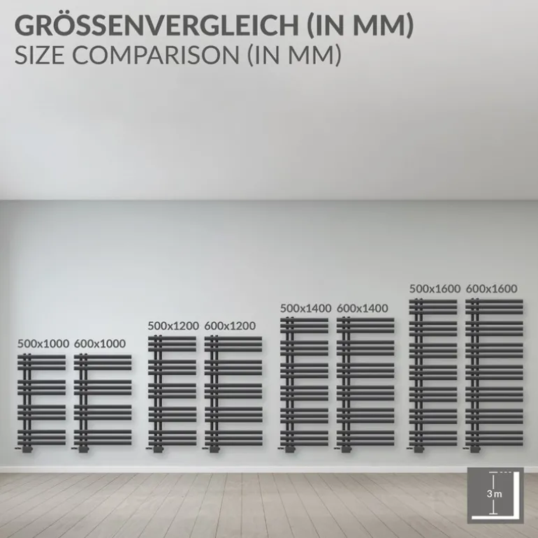 Badheizkörper Mittelanschluss 500x1000 mm Anthrazit mit Wand Anschlussgarnitur LuxeBath