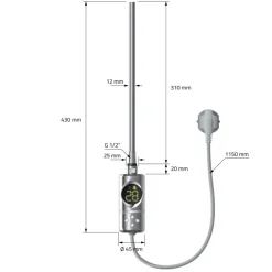 Badheizkörper Mittelanschluss 500x1000 mm Chrom mit Heizstab 300W LuxeBath