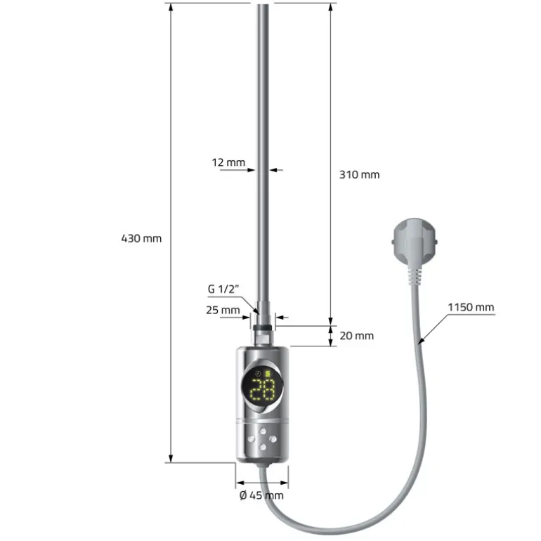 Badheizkörper Mittelanschluss 500x1000 mm Chrom mit Heizstab 300W LuxeBath