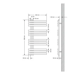 Badheizkörper Mittelanschluss 500x1000 mm Chrome mit Boden Anschlussgarnitur LuxeBath