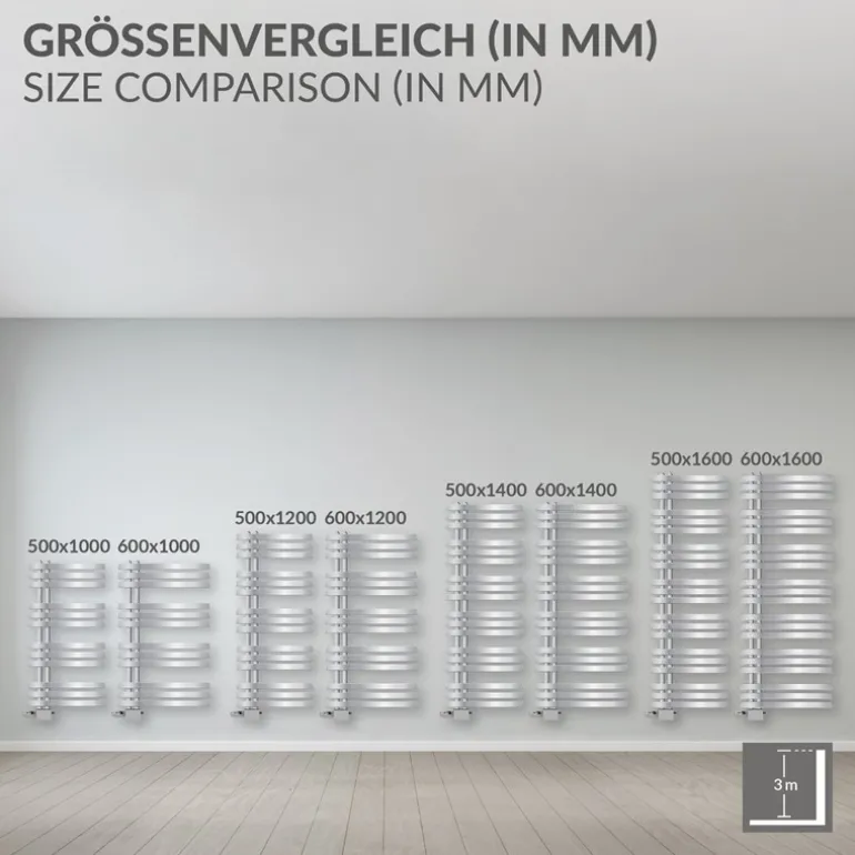 Badheizkörper Mittelanschluss 500x1000 mm Chrome mit Universale Anschlussgarnitur LuxeBath