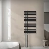 Badheizkörper Mittelanschluss 500x1000 mm Schwarz matt mit Boden Thermostatventil LuxeBath