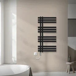 Badheizkörper Mittelanschluss 500x1000 mm Schwarz matt mit Heizstab 300W LuxeBath