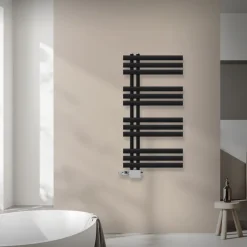 Badheizkörper Mittelanschluss 500x1000 mm Schwarz matt mit Universal Thermostatventil LuxeBath