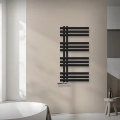 Badheizkörper Mittelanschluss 500x1000 mm Schwarz matt mit Wand Thermostatventil LuxeBath