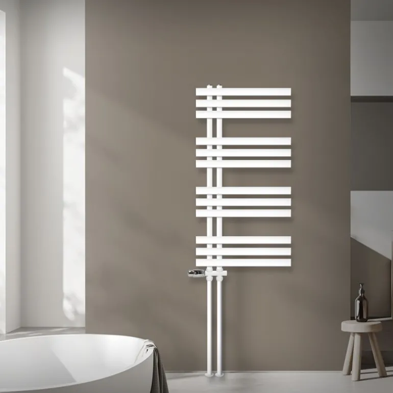 Badheizkörper Mittelanschluss 500x1000 mm Weiß mit Boden Anschlussgarnitur LuxeBath