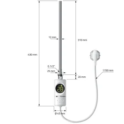 Badheizkörper Mittelanschluss 500x1000 mm Weiß mit Heizstab 300W LuxeBath