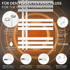 Badheizkörper Mittelanschluss 500x1000 mm Weiß mit Universale Anschlussgarnitur LuxeBath