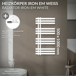 Badheizkörper Mittelanschluss 500x1000 mm Weiß mit Wand Anschlussgarnitur LuxeBath