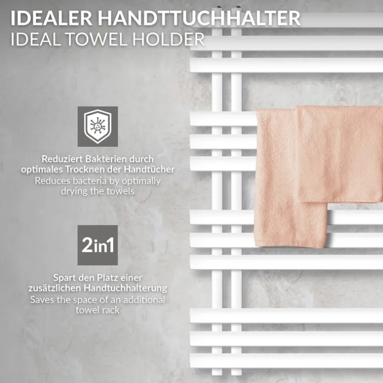 Badheizkörper Mittelanschluss 500x1000 mm Weiß mit Wand Anschlussgarnitur LuxeBath